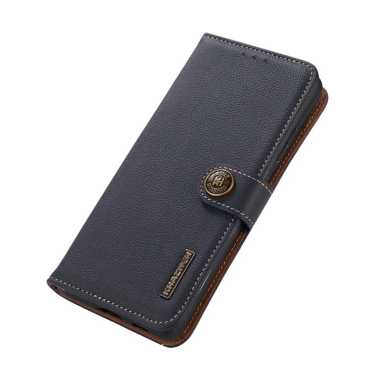 For iPhone 17 Pro Max KHAZNEH Custer Genuine Leather RFID Phone Case(Blue) - free shipping - PMc TechLife - Order now!