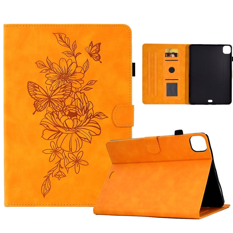 For iPad Pro 11 2024 Peony Butterfly Embossed Leather Smart Tablet Case(Khaki) - iPad Pro 11 2024 Cases by PMC TechLife | Online Shopping South Africa | PMC TechLife | Buy Now Pay Later Mobicred
