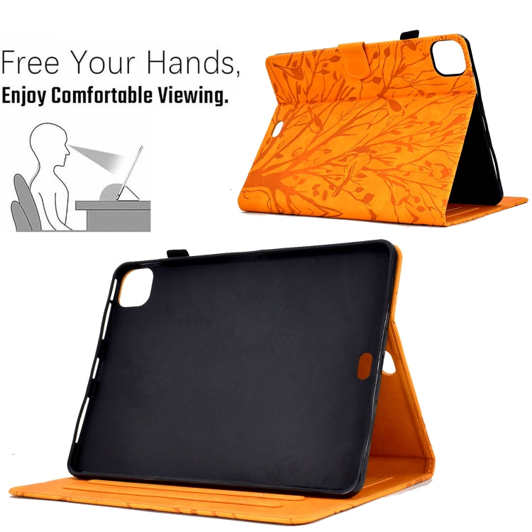 For iPad Pro 11 2024 Fortune Tree Embossed Leather Smart Tablet Case(Khaki) - iPad Pro 11 2024 Cases by PMC TechLife | Online Shopping South Africa | PMC TechLife | Buy Now Pay Later Mobicred