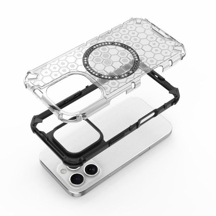 For iPhone 16 Pro Honeycomb Magnetic Ring Shockproof Phone Case(White) - iPhone 16 Pro Cases by PMC TechLife | Online Shopping South Africa | PMC TechLife | Buy Now Pay Later Mobicred