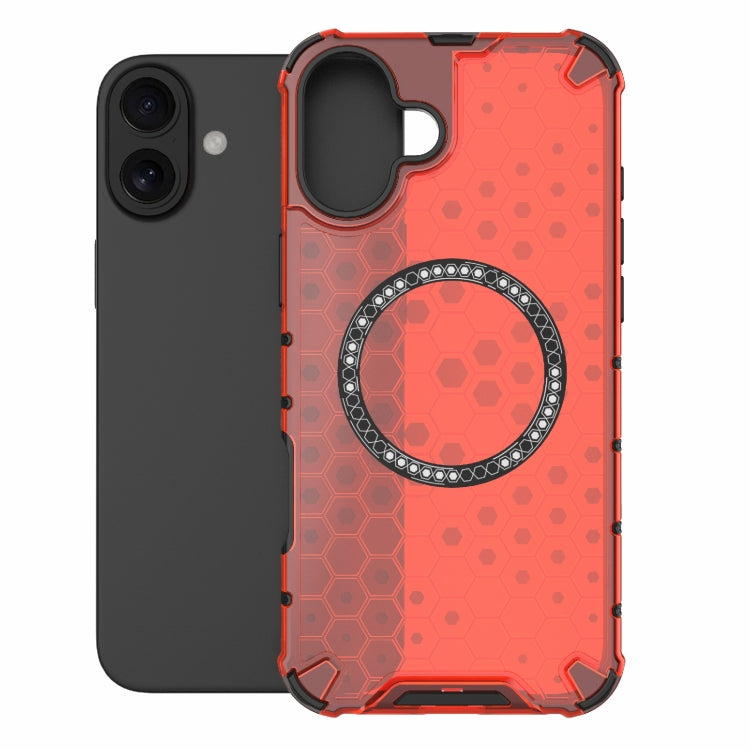 For iPhone 16 Plus Honeycomb Magnetic Ring Shockproof Phone Case(Red) - iPhone 16 Plus Cases by PMC Jewellery | Online Shopping South Africa | PMC Jewellery | Buy Now Pay Later Mobicred