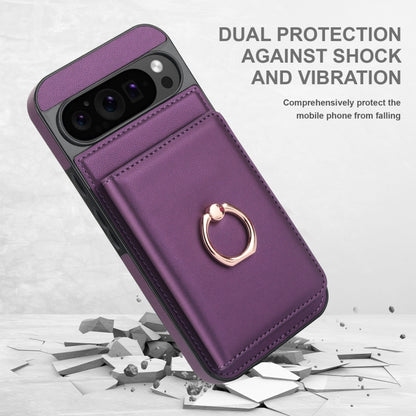 For Google Pixel 9 Pro XL RFID Anti-theft Card Ring Holder Phone Case(Dark Purple) - Google Cases by PMC Jewellery | Online Shopping South Africa | PMC Jewellery | Buy Now Pay Later Mobicred