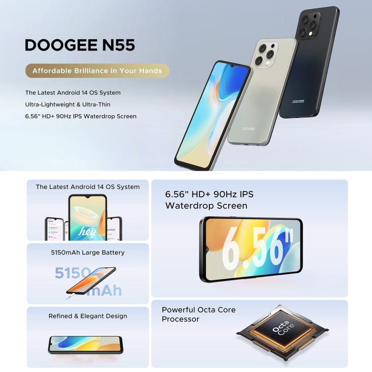 [HK Warehouse] DOOGEE N55, 4GB+128GB, 6.56 inch Android 14 Spreadtrum T606 Octa Core, Network: 4G(Natural) - DOOGEE by DOOGEE | Online Shopping South Africa | PMC Jewellery | Buy Now Pay Later Mobicred