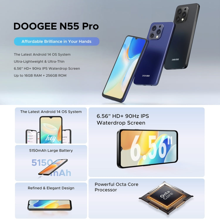 [HK Warehouse] DOOGEE N55 Pro, 6GB+256GB, 6.56 inch Android 14 Spreadtrum T606 Octa Core, Network: 4G(Graphite Black) - DOOGEE by DOOGEE | Online Shopping South Africa | PMC Jewellery | Buy Now Pay Later Mobicred