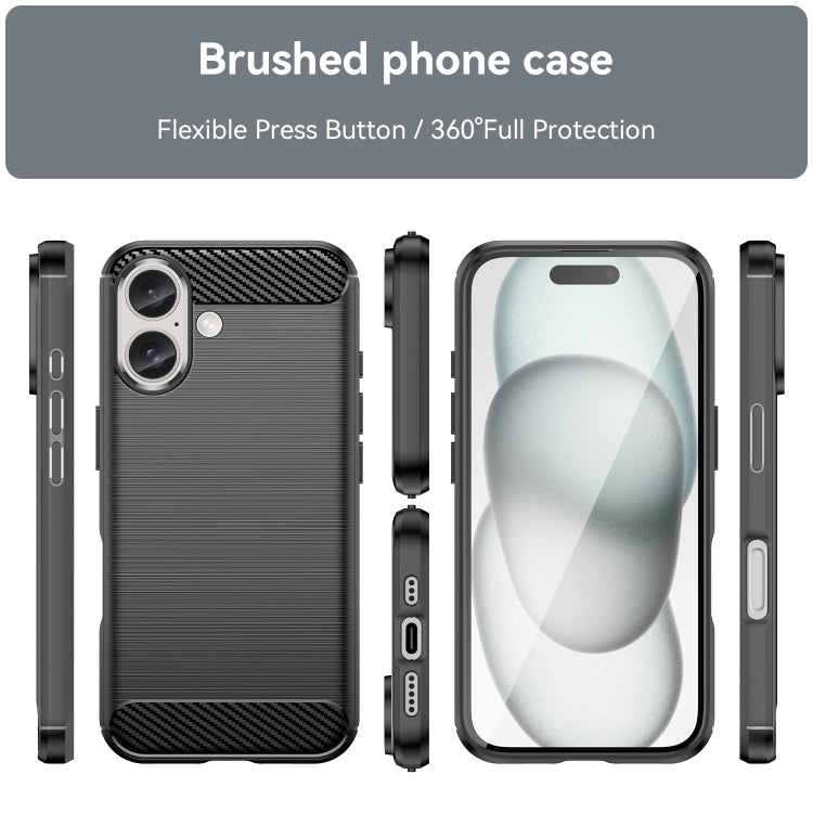 For iPhone 16 Brushed Texture Carbon Fiber TPU Phone Case(Black) - iPhone 16 Cases by PMC TechLife | Online Shopping South Africa | PMC TechLife | Buy Now Pay Later Mobicred