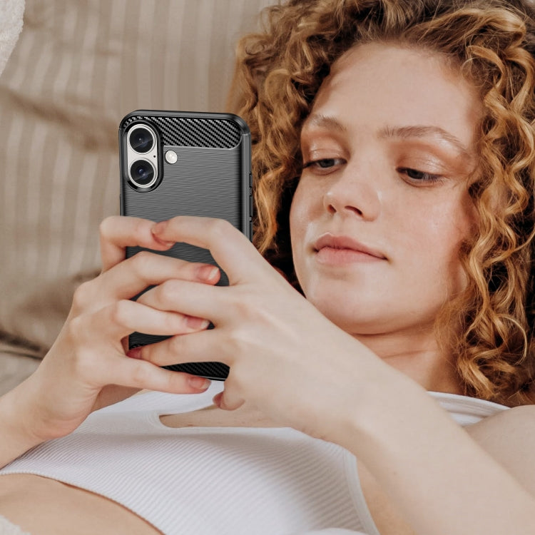 For iPhone 16 Brushed Texture Carbon Fiber TPU Phone Case(Black) - iPhone 16 Cases by PMC TechLife | Online Shopping South Africa | PMC TechLife | Buy Now Pay Later Mobicred