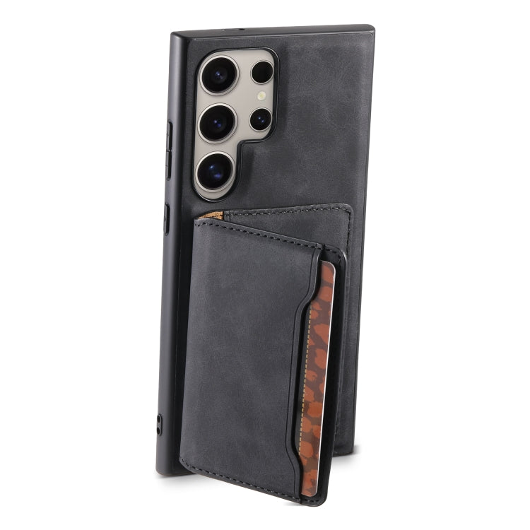 For Samsung Galaxy S24 Ultra 5G Denior D13 Retro Texture Leather MagSafe Card Bag Phone Case(Black) - Galaxy S24 Ultra 5G Cases by Denior | Online Shopping South Africa | PMC Jewellery | Buy Now Pay Later Mobicred