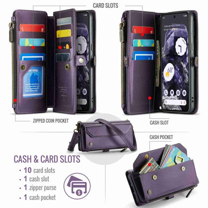 For Google Pixel 8 CaseMe C36 Card Slots Zipper Wallet RFID Anti-theft Leather Phone Case(Purple) - Google Cases by CaseMe | Online Shopping South Africa | PMC Jewellery | Buy Now Pay Later Mobicred