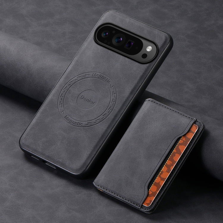 For Google Pixel 9 Pro Denior D13 Retro Texture Leather MagSafe Card Bag Phone Case(Black) - Google Cases by Denior | Online Shopping South Africa | PMC TechLife | Buy Now Pay Later Mobicred