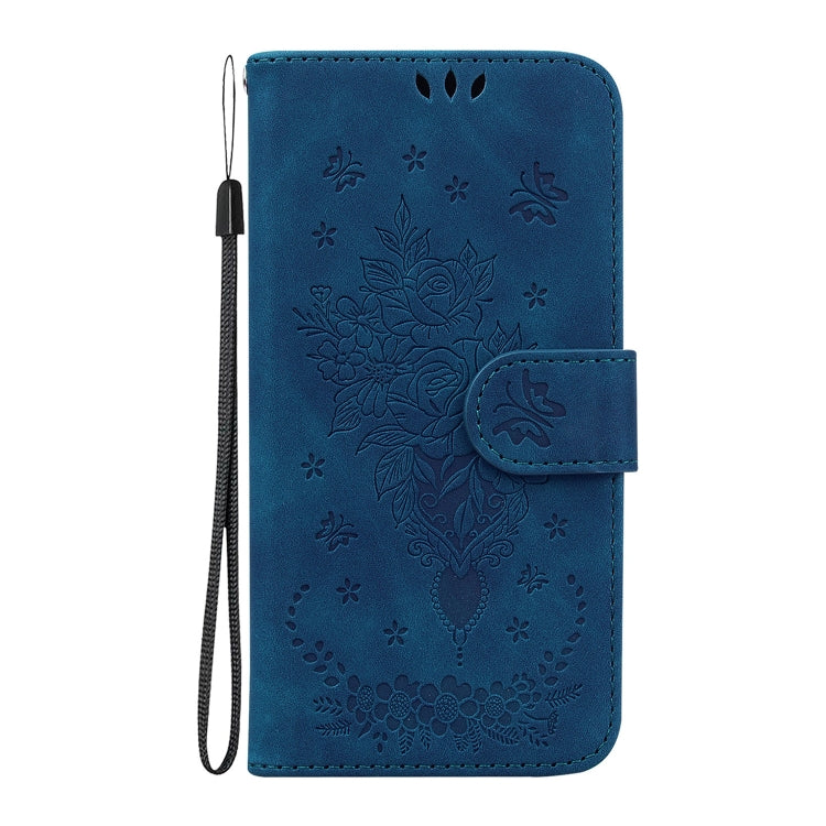 For iPhone 16 Pro Butterfly Rose Embossed Leather Phone Case(Blue) - iPhone 16 Pro Cases by PMC Jewellery | Online Shopping South Africa | PMC Jewellery | Buy Now Pay Later Mobicred