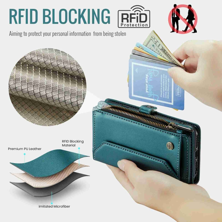 For iPhone XS / X CaseMe C36 Card Slots Zipper Wallet RFID Anti-theft Leather Phone Case(Blue-green) - More iPhone Cases by CaseMe | Online Shopping South Africa | PMC Jewellery | Buy Now Pay Later Mobicred