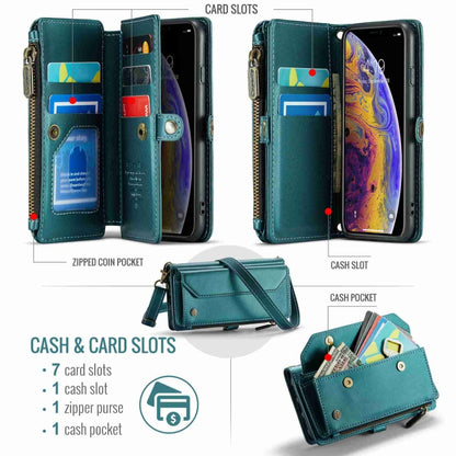 For iPhone XS Max CaseMe C36 Card Slots Zipper Wallet RFID Anti-theft Leather Phone Case(Blue-green) - More iPhone Cases by CaseMe | Online Shopping South Africa | PMC Jewellery | Buy Now Pay Later Mobicred