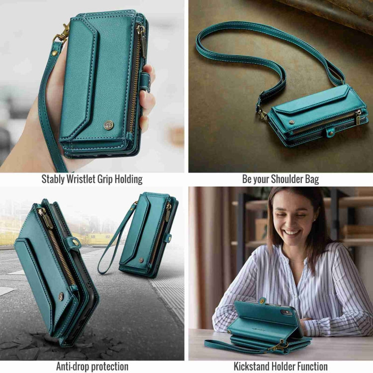 For iPhone XS Max CaseMe C36 Card Slots Zipper Wallet RFID Anti-theft Leather Phone Case(Blue-green) - More iPhone Cases by CaseMe | Online Shopping South Africa | PMC Jewellery | Buy Now Pay Later Mobicred