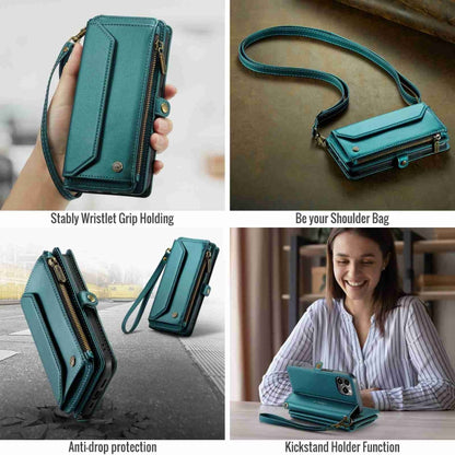 For iPhone 12 Pro CaseMe C36 Card Slots Zipper Wallet RFID Anti-theft Leather Phone Case(Blue-green) - iPhone 12 / 12 Pro Cases by CaseMe | Online Shopping South Africa | PMC Jewellery | Buy Now Pay Later Mobicred