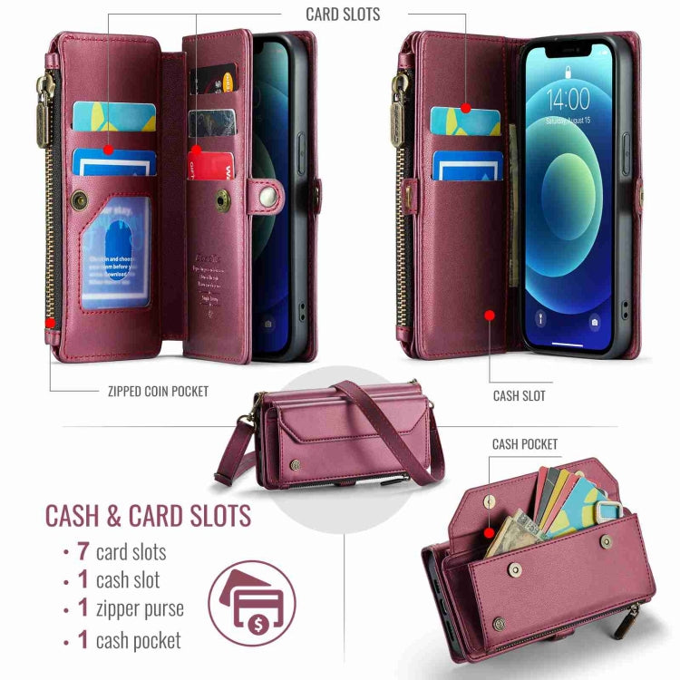 For iPhone 12 mini CaseMe C36 Card Slots Zipper Wallet RFID Anti-theft Leather Phone Case(Wine Red) - iPhone 12 mini Cases by CaseMe | Online Shopping South Africa | PMC Jewellery | Buy Now Pay Later Mobicred