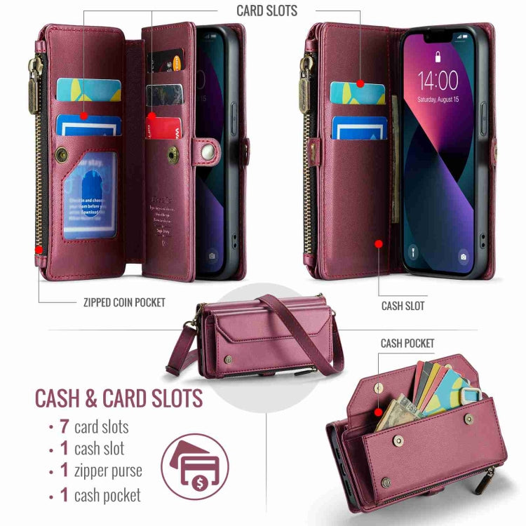 For iPhone 13 mini CaseMe C36 Card Slots Zipper Wallet RFID Anti-theft Leather Phone Case(Wine Red) - iPhone 13 mini Cases by CaseMe | Online Shopping South Africa | PMC Jewellery | Buy Now Pay Later Mobicred