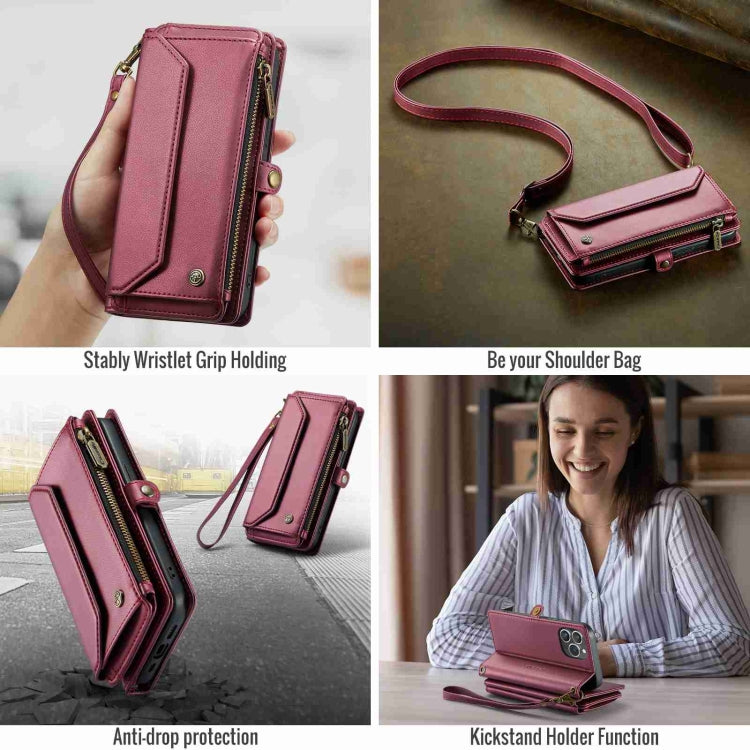 For iPhone 13 Pro Max CaseMe C36 Card Slots Zipper Wallet RFID Anti-theft Leather Phone Case(Wine Red) - iPhone 13 Pro Max Cases by CaseMe | Online Shopping South Africa | PMC Jewellery | Buy Now Pay Later Mobicred