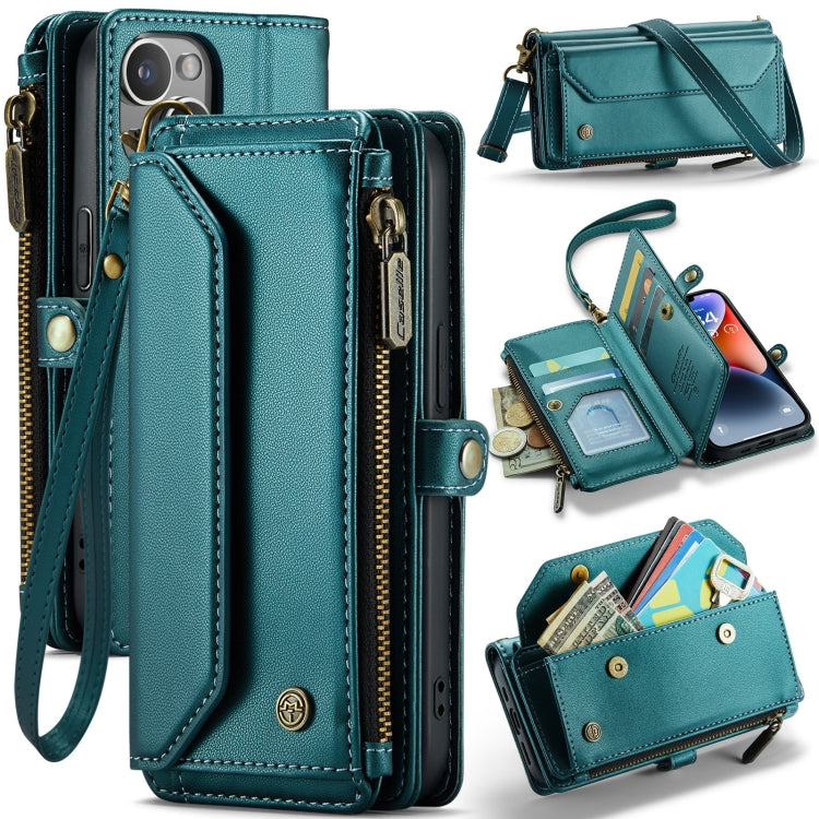 For iPhone 14 CaseMe C36 Card Slots Zipper Wallet RFID Anti-theft Leather Phone Case(Blue-green) - iPhone 14 Cases by CaseMe | Online Shopping South Africa | PMC Jewellery | Buy Now Pay Later Mobicred