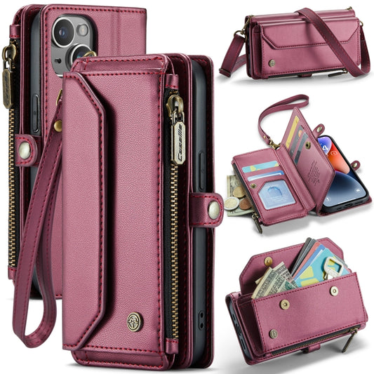 For iPhone 14 Plus CaseMe C36 Card Slots Zipper Wallet RFID Anti-theft Leather Phone Case(Wine Red) - iPhone 14 Plus Cases by CaseMe | Online Shopping South Africa | PMC Jewellery | Buy Now Pay Later Mobicred