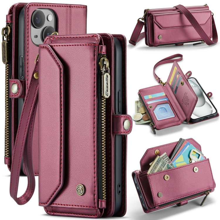 For iPhone 15 Plus CaseMe C36 Card Slots Zipper Wallet RFID Anti-theft Leather Phone Case(Wine Red) - iPhone 15 Plus Cases by CaseMe | Online Shopping South Africa | PMC Jewellery | Buy Now Pay Later Mobicred