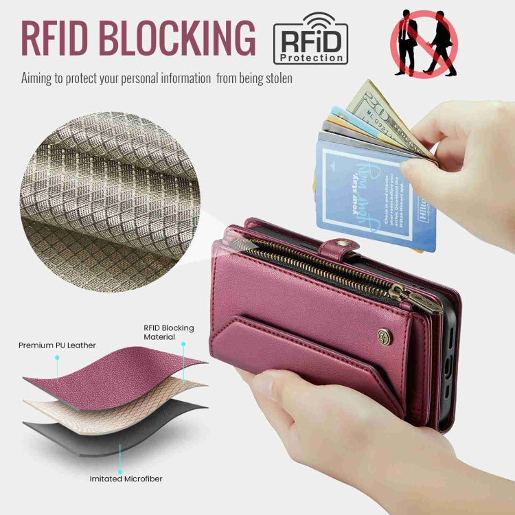 For iPhone 15 Pro CaseMe C36 Card Slots Zipper Wallet RFID Anti-theft Leather Phone Case(Wine Red) - iPhone 15 Pro Cases by CaseMe | Online Shopping South Africa | PMC Jewellery | Buy Now Pay Later Mobicred