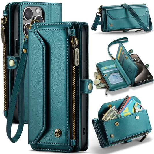 For iPhone 15 Pro Max CaseMe C36 Card Slots Zipper Wallet RFID Anti-theft Leather Phone Case(Blue-green) - iPhone 15 Pro Max Cases by CaseMe | Online Shopping South Africa | PMC Jewellery | Buy Now Pay Later Mobicred