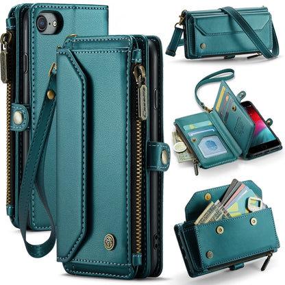 For iPhone SE 2022 / SE 2020 CaseMe C36 Card Slots Zipper Wallet RFID Anti-theft Leather Phone Case(Blue-green) - iPhone SE 2022 / 2020 / 8 / 7 Cases by CaseMe | Online Shopping South Africa | PMC Jewellery | Buy Now Pay Later Mobicred