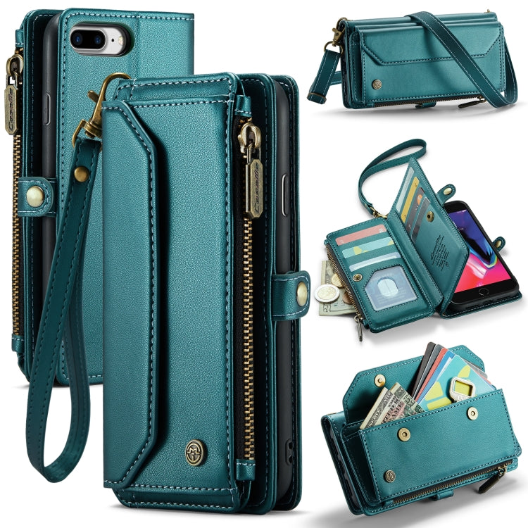 For iPhone 8 Plus / 7 Plus / 6 Plus CaseMe C36 Card Slots Zipper Wallet RFID Anti-theft Leather Phone Case(Blue-green) - More iPhone Cases by CaseMe | Online Shopping South Africa | PMC Jewellery | Buy Now Pay Later Mobicred