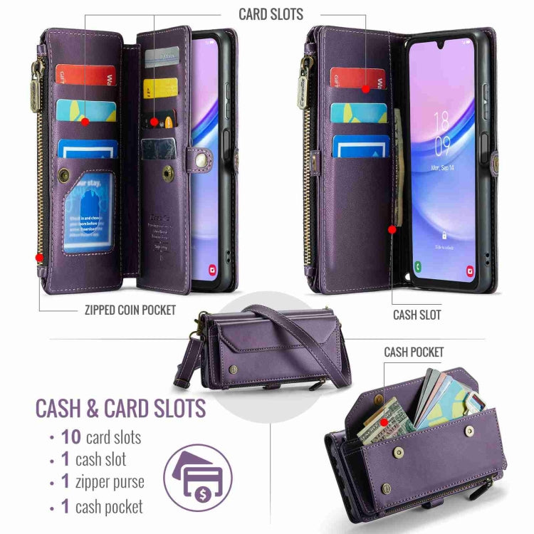 For Samsung Galaxy A15 CaseMe C36 Card Slots Zipper Wallet RFID Anti-theft Leather Phone Case(Purple) - Galaxy Phone Cases by CaseMe | Online Shopping South Africa | PMC Jewellery | Buy Now Pay Later Mobicred