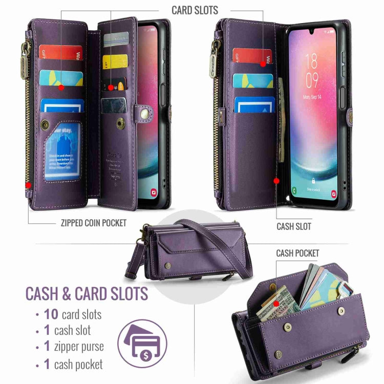 For Samsung Galaxy A24 CaseMe C36 Card Slots Zipper Wallet RFID Anti-theft Leather Phone Case(Purple) - Galaxy Phone Cases by CaseMe | Online Shopping South Africa | PMC Jewellery | Buy Now Pay Later Mobicred