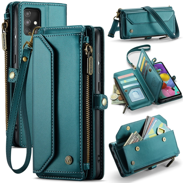 For Samsung Galaxy A51 4G CaseMe C36 Card Slots Zipper Wallet RFID Anti-theft Leather Phone Case(Blue-green) - Galaxy Phone Cases by CaseMe | Online Shopping South Africa | PMC Jewellery | Buy Now Pay Later Mobicred