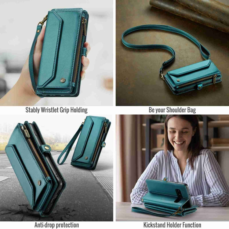 For Samsung Galaxy S10+ CaseMe C36 Card Slots Zipper Wallet RFID Anti-theft Leather Phone Case(Blue-green) - Galaxy Phone Cases by CaseMe | Online Shopping South Africa | PMC Jewellery | Buy Now Pay Later Mobicred