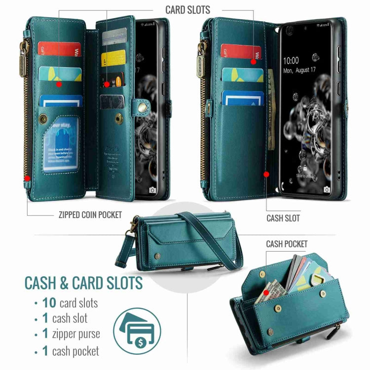 For Samsung Galaxy S20 Ultra CaseMe C36 Card Slots Zipper Wallet RFID Anti-theft Leather Phone Case(Blue-green) - Galaxy Phone Cases by CaseMe | Online Shopping South Africa | PMC Jewellery | Buy Now Pay Later Mobicred