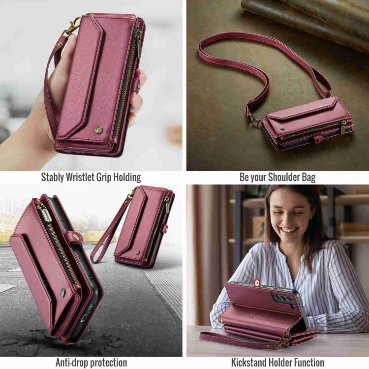 For Samsung Galaxy S21 FE 5G CaseMe C36 Card Slots Zipper Wallet RFID Anti-theft Leather Phone Case(Wine Red) - Galaxy Phone Cases by CaseMe | Online Shopping South Africa | PMC Jewellery | Buy Now Pay Later Mobicred