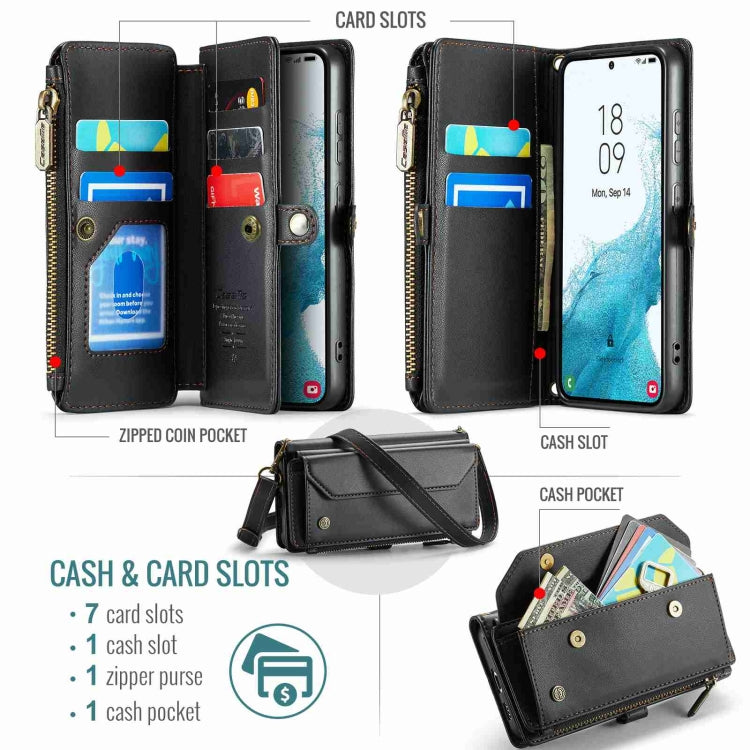 For Samsung Galaxy S22 5G CaseMe C36 Card Slots Zipper Wallet RFID Anti-theft Leather Phone Case(Black) - Galaxy S22 5G Cases by CaseMe | Online Shopping South Africa | PMC Jewellery | Buy Now Pay Later Mobicred