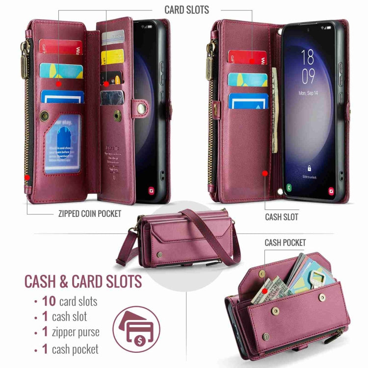 For Samsung Galaxy S23+ 5G CaseMe C36 Card Slots Zipper Wallet RFID Anti-theft Leather Phone Case(Wine Red) - Galaxy S23+ 5G Cases by CaseMe | Online Shopping South Africa | PMC Jewellery | Buy Now Pay Later Mobicred