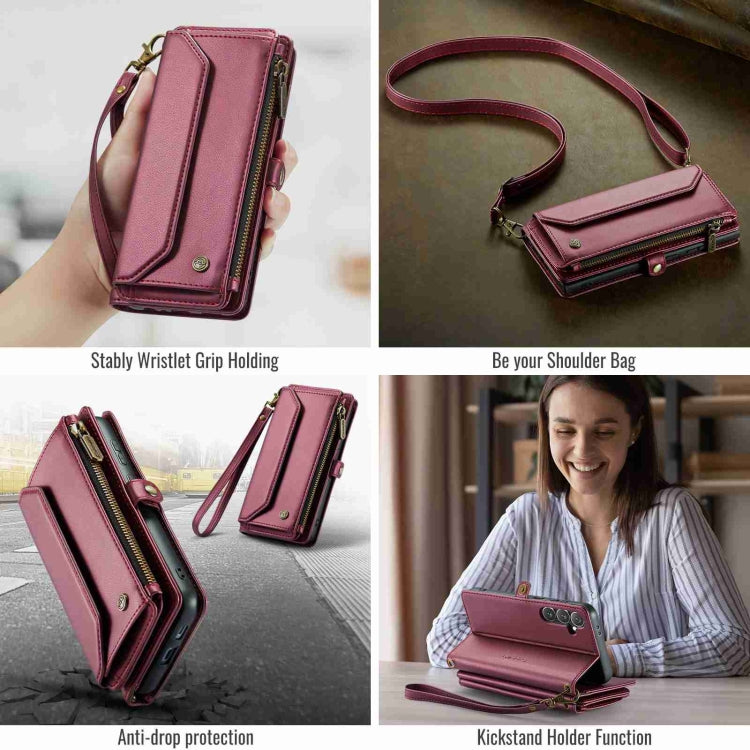 For Samsung Galaxy S24 5G CaseMe C36 Card Slots Zipper Wallet RFID Anti-theft Leather Phone Case(Wine Red) - Galaxy S24 5G Cases by CaseMe | Online Shopping South Africa | PMC Jewellery | Buy Now Pay Later Mobicred