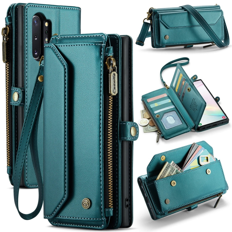 For Samsung Galaxy Note10+ CaseMe C36 Card Slots Zipper Wallet RFID Anti-theft Leather Phone Case(Blue-green) - Galaxy Phone Cases by CaseMe | Online Shopping South Africa | PMC Jewellery | Buy Now Pay Later Mobicred