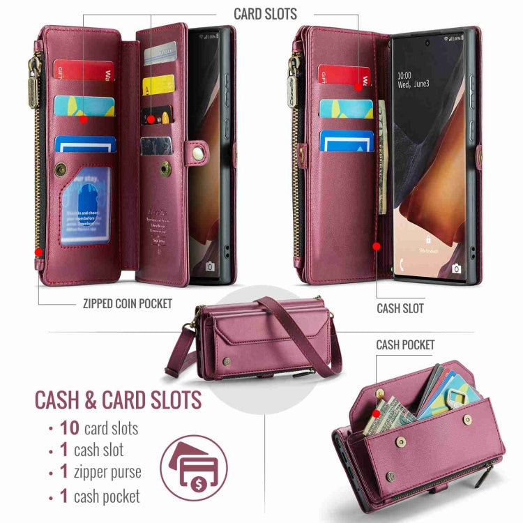 For Samsung Galaxy Note20 Ultra CaseMe C36 Card Slots Zipper Wallet RFID Anti-theft Leather Phone Case(Wine Red) - Galaxy Note20 Ultra Cases by CaseMe | Online Shopping South Africa | PMC Jewellery | Buy Now Pay Later Mobicred