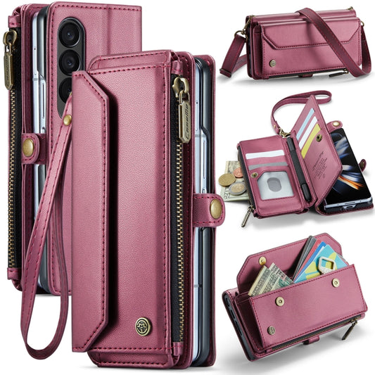 For Samsung Galaxy Z Fold4 CaseMe C36 Card Slots Zipper Wallet RFID Anti-theft Leather Phone Case(Wine Red) - Galaxy Z Fold4 5G Cases by CaseMe | Online Shopping South Africa | PMC Jewellery | Buy Now Pay Later Mobicred