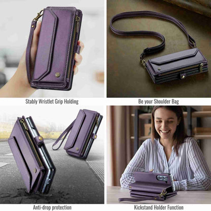 For Samsung Galaxy Z Fold5 CaseMe C36 Card Slots Zipper Wallet RFID Anti-theft Leather Phone Case(Purple) - Galaxy Z Fold5 Cases by CaseMe | Online Shopping South Africa | PMC Jewellery | Buy Now Pay Later Mobicred