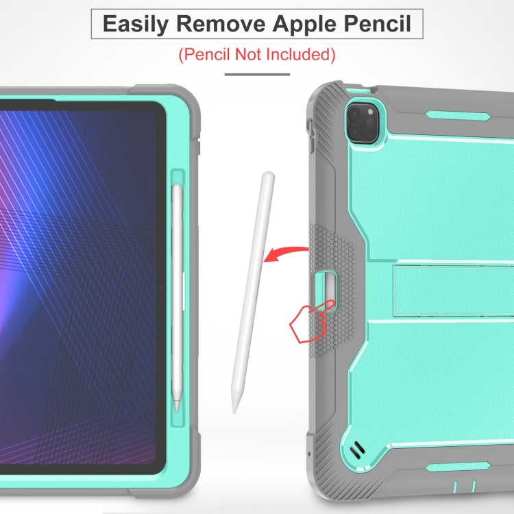 For iPad Pro 13 2024 Shockproof Silicone Hybrid PC Tablet Case with Holder(Mint Green + Grey) - iPad Pro 13 2024 Cases by PMC TechLife | Online Shopping South Africa | PMC TechLife | Buy Now Pay Later Mobicred