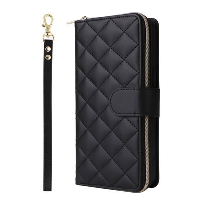 For iPhone 16 Pro Max Crossbody Rhombic Zipper Tower Buckle Leather Phone Case with Lanyard(Black) - iPhone 16 Pro Max Cases by PMC Jewellery | Online Shopping South Africa | PMC Jewellery | Buy Now Pay Later Mobicred