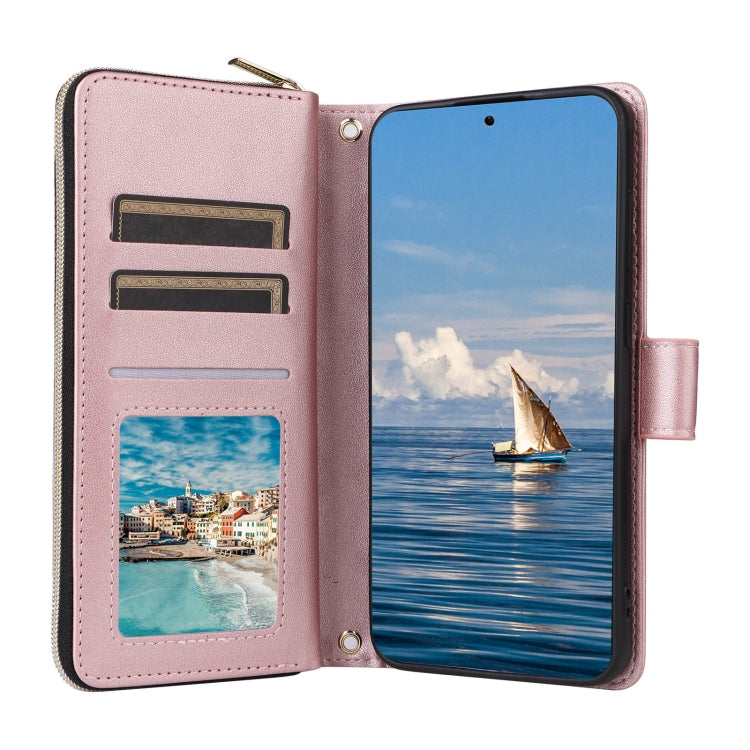 For Samsung Galaxy S25 5G Crossbody Rhombic Zipper Tower Buckle Leather Phone Case with Lanyard(Rose Gold) - Galaxy S25 5G Cases by PMC Jewellery | Online Shopping South Africa | PMC Jewellery | Buy Now Pay Later Mobicred