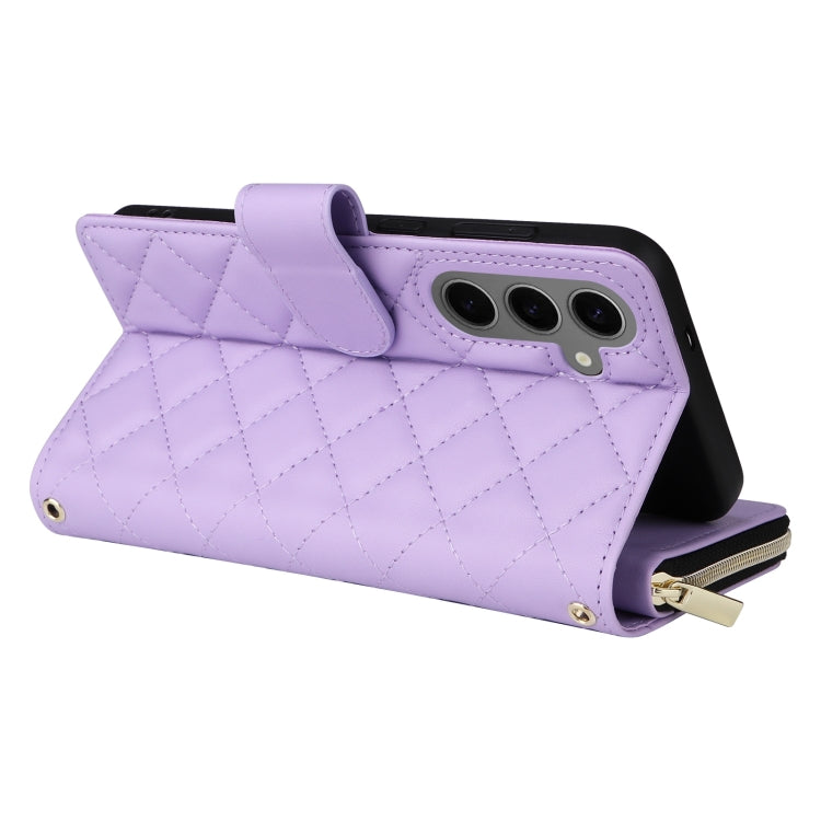 For Samsung Galaxy S25+ 5G Crossbody Rhombic Zipper Tower Buckle Leather Phone Case with Lanyard(Purple) - Galaxy S25+ 5G Cases by PMC Jewellery | Online Shopping South Africa | PMC Jewellery | Buy Now Pay Later Mobicred