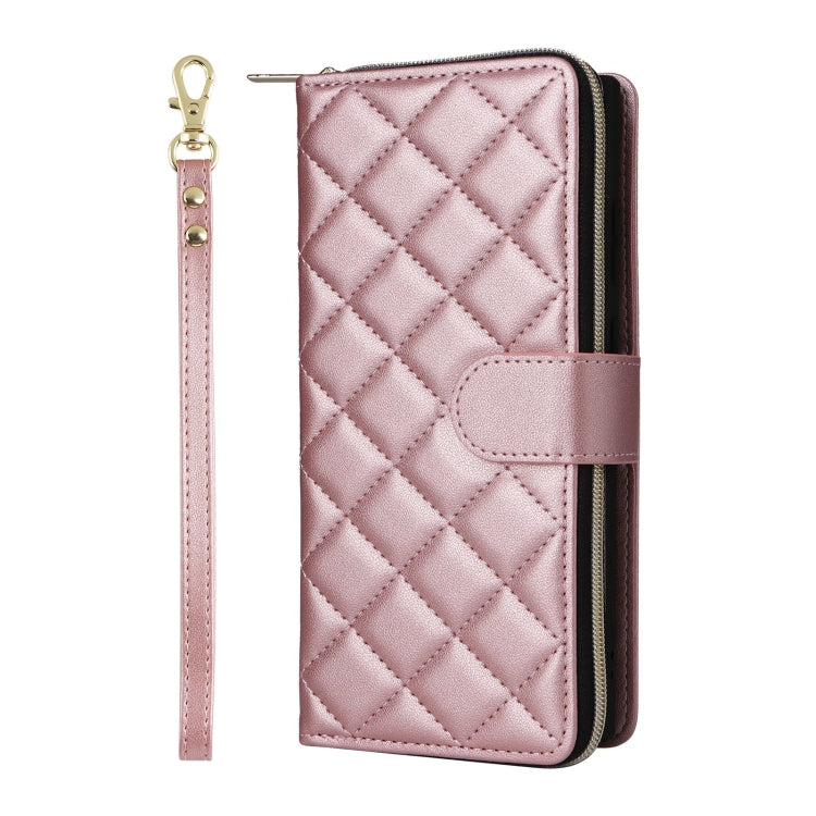 For Samsung Galaxy S25 Ultra 5G Crossbody Rhombic Zipper Tower Buckle Leather Phone Case with Lanyard(Rose Gold) - Galaxy S25 Ultra 5G Cases by PMC Jewellery | Online Shopping South Africa | PMC Jewellery | Buy Now Pay Later Mobicred