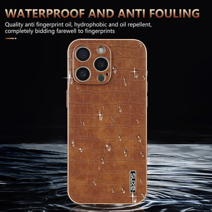 For iPhone 16 Pro AZNS Electroplated Frame Crocodile Texture Full Coverage Phone Case(Brown) - iPhone 16 Pro Cases by AZNS | Online Shopping South Africa | PMC Jewellery | Buy Now Pay Later Mobicred