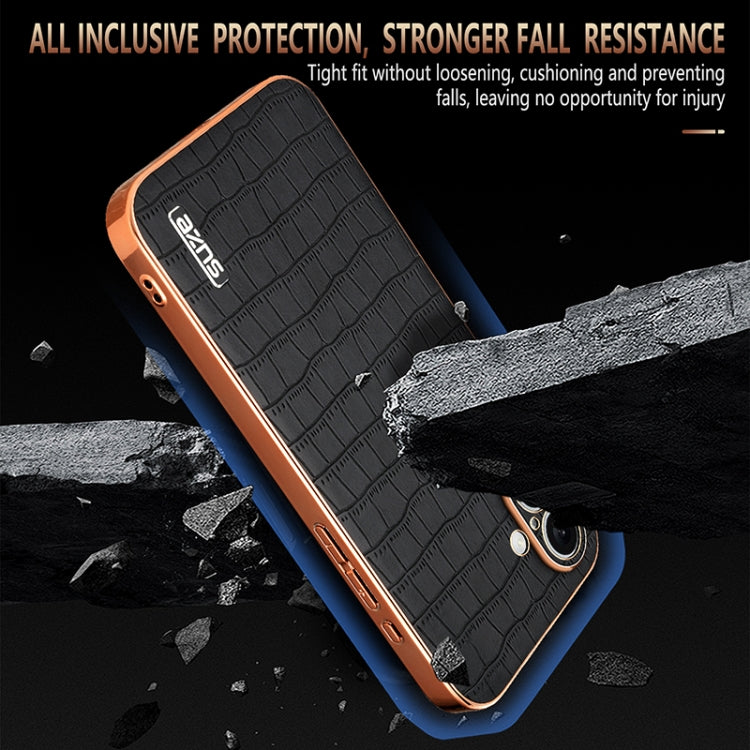 For iPhone 16 AZNS Electroplated Frame Crocodile Texture Full Coverage Phone Case(Blue) - iPhone 16 Cases by AZNS | Online Shopping South Africa | PMC TechLife | Buy Now Pay Later Mobicred