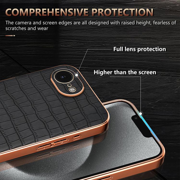 For iPhone 16e AZNS Electroplated Frame Crocodile Texture Full Coverage Phone Case(Green) - free shipping - PMc TechLife - Order now!