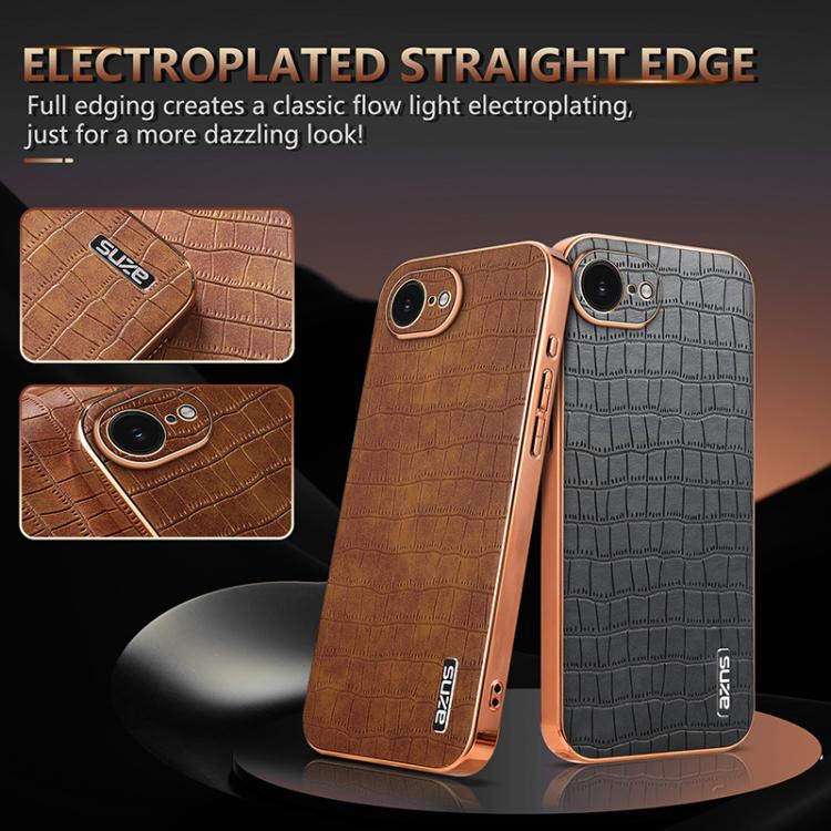 For iPhone 16e AZNS Electroplated Frame Crocodile Texture Full Coverage Phone Case(White) - free shipping - PMc TechLife - Order now!